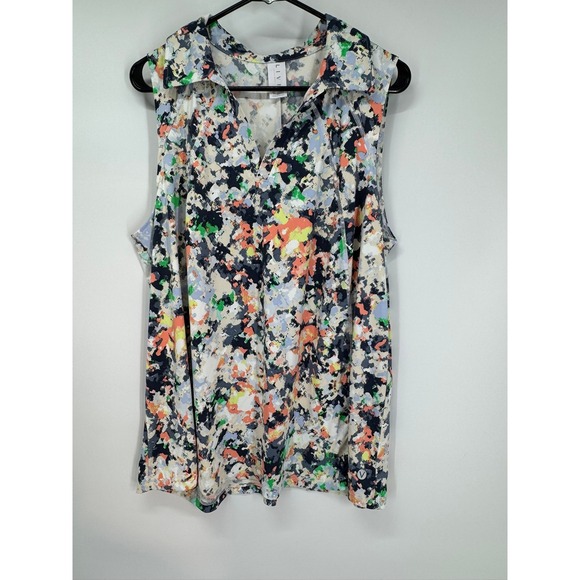 LIVI Lane Bryant Wmn's Sleeveless Wicking Performance Polo Colorful Print 18/20 - Picture 1 of 4